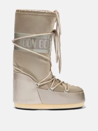 Icon Glance Stiefel aus platinfarbenem Satin
