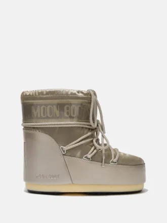 Icon Low Glance Stiefel aus platinfarbenem Satin