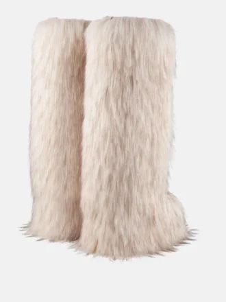 Jacquemus + Moon Boot Icon Yeti Hohe weiße Stiefel aus Kunstfell