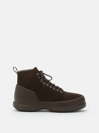 Mezzaluna Mid-Boots aus dunkelbraunem Wildleder mit Schnürung